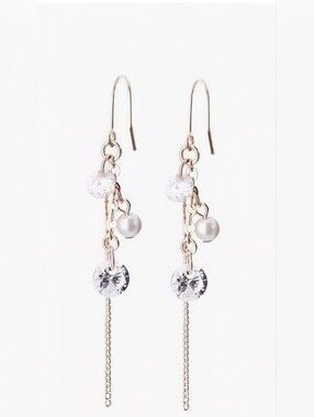 LOKUMI Cubic Zirconia & Faux Pearl Swing Earrings Hypoallergenic & Nickel Free